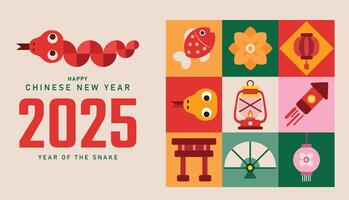 Happy Chinese new year 2025, lunar new year 2025 greeting card with cute snake, Animal zodiac cartoon character, Happy new year vector
