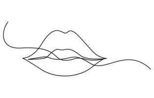 Continuous single line drawing of mouth and lips vector