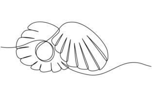 Continuous one line drawing of open oyster shell with pearl vector