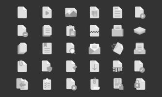 Flat grayscale documents and files icon set. Suitable for office app and computer file management icon. vector