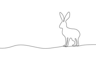 Continuous line banner rabbit. Animal. Cute bunny silhouette. Linear minimal style. Spring illustration vector
