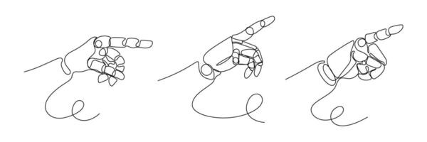 Artificial intelligence robot, continuous one line drawing. Robot hand pointing finger direction. Illustration, line art vector