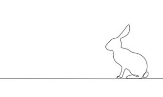 Banner continuous line rabbit sitting. Animal. Cute bunny silhouette. Spring illustration, linear minimal style vector