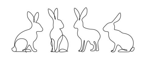 Bunny set set in simple single line style. Rabbit icon. Spring. Minimal conceptual outline illustration vector