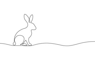 Banner continuous line rabbit, bunny. Animal. Cute silhouette. Linear minimal style. Spring illustration vector