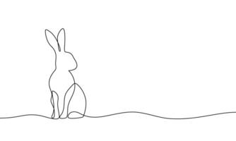 Continuous line banner rabbit. Animal. Cute bunny silhouette. Spring illustration, linear minimal style vector