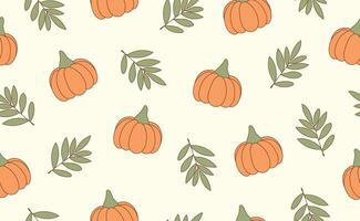 Funny Halloween seamless pattern in trendy groovy retro style. Y2k collection. Cute Pumpkin. Retro y2k 70s style. Fun pumpkin character. illustration vector