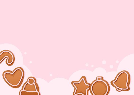 Cozy pink festive background with gingerbread and flour for Christmas