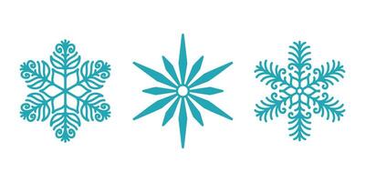 Detailed snowflakes set, beautiful hand drawn flat line illustration. Graphic outline drawing. Christmas and New Year symbol. Unique snowflake silhouette icons set for frosty designs. vector