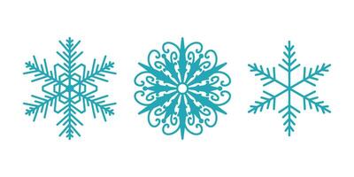 Unique snowflakes set, detailed hand drawn flat line illustration. Graphic outline drawing. Christmas and New Year symbol. Unique snowflake silhouette icon for winter designs. vector