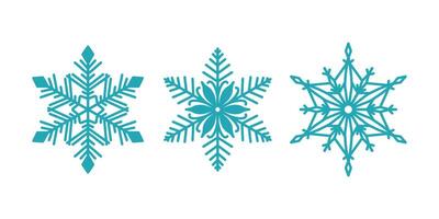 Unique snowflakes set, detailed hand drawn flat line illustration. Graphic outline drawing. Christmas and New Year symbol. Unique snowflake silhouette icon for frosty winter design vector