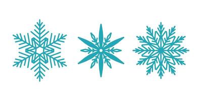 Unique snowflakes set, detailed hand drawn flat line illustration. Graphic outline drawing. Christmas and New Year symbol. Unique snowflake silhouette icon for frosty winter designs. vector
