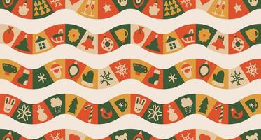 Christmas Winter Holidays geometric seamless pattern. Patchwork wavy Background. Decorative Abstract Mosaic Pattern in Folk Style. flat illustration. vector