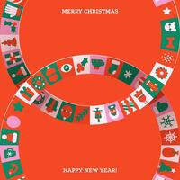 Simple Christmas greeting card in paper cut style, elegant geometric minimalist banner. Happy new year trendy design.. Snowflakes and Xmas trees elements. Retro clean concept design. vector