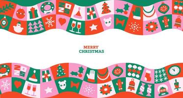 Merry Christmas and Happy New Year modern wavy abstract card in minimalist geometric style. Christmas colorful illustration in flat ornate style. Xmas background with pattern. vector