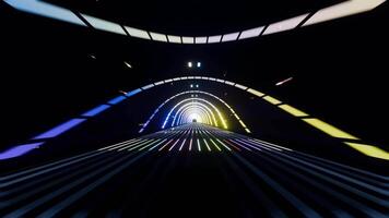 A tunnel with colorful lights and a light at the end video
