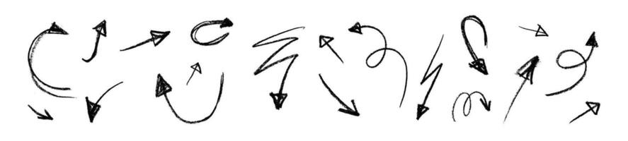Doodle emphasis arrow icon set. Design quirky twist zigzag line, spring coil, curve wave. vector