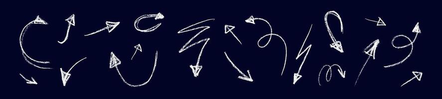 Hand drawn arrow with brush and chalk strokes. Sketchy pencil line for textured element. Flat illustration isolated on background. vector