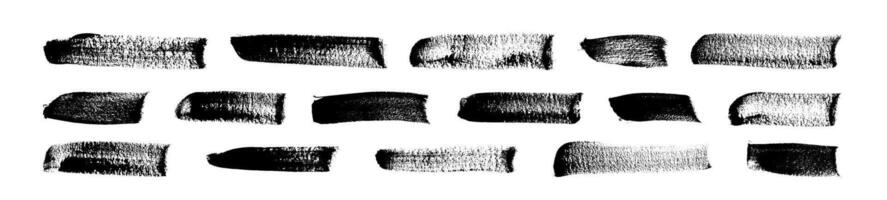 Distressed brush stroke frame set with ink texture and spray paint effect. Box shape for text background with rough edges. Flat illustration isolated vector
