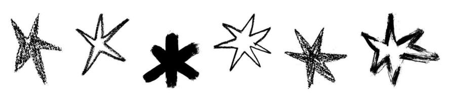 Hand drawn star with crayon and pencil texture. Kid friendly shape with sketchy brush lines. Cute element with playful texture. Flat illustration isolated on white background. vector
