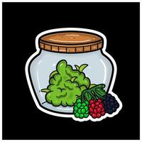 Raspberry Flavor and Herbal Leaf Inside Jar. For logo, label, packaging and product branding vector