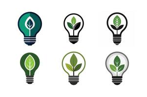 Eco Friendly Light Bulb Lamp Bundle with Natural Leaf Icon vector