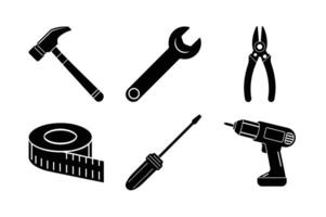 Comprehensive Hardware Tools Bundle Hammer, Screwdriver, Wrench, Pliers, Measure Tape, Drill vector
