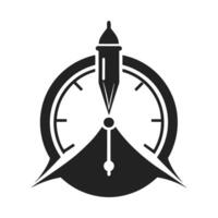 Creative Monochrome Logo with Pen and Clock Symbolizing Creative Time Management vector