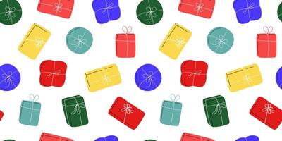 Seamless pattern with gift boxes tied with ribbons. Festive abstract print. vector