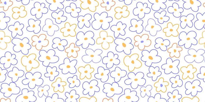Seamless pattern with abstract line flowers. Simple blossom print. vector