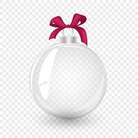 Glass Christmas ball with red bow. object for christmas design, mockup, postcard, invitation, poster, banner vector