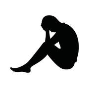 A silhouette of a woman sitting down with her head in her hands vector