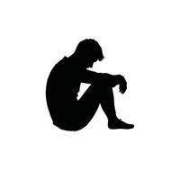 A silhouette of a man sitting down vector