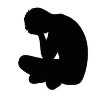 Silhouette of a man sitting down with his head in his hands vector