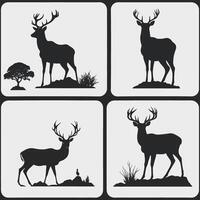 Four silhouettes of deer in different poses vector