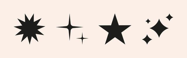 Set of burst sparkle, star, sun shape. Abstract explosion, glowing and blinking effects for festive party design. Twinkle glitter and flash graphic elements. Isolated illustrations. vector