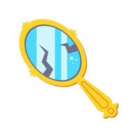 A broken small mirror in a gold frame. vector