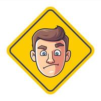 dissatisfied man face on yellow background. vector