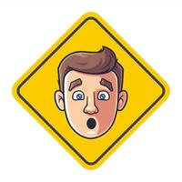 surprised man face on yellow background. vector