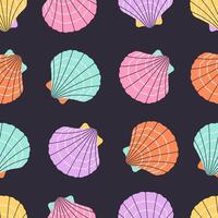 Seamless pattern with sea shells, mollusks, starfish. Tropical beach shells. Summer seamless pattern vector