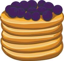 golden brown pancakes stack topped with fresh blueberries. vector