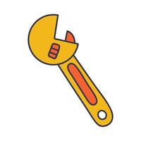 Cartoon illustration of an adjustable wrench with a yellow jaw and red handle with orange stripes, representing a common tool for gripping and turning objects7 vector
