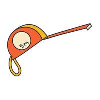 Cartoon illustration of a tape measure extended to 5 meters, commonly used for measuring length or distance vector
