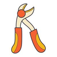 Simple graphic of pliers with yellow and red handles, featuring slightly open jaws, representing a common hand tool for gripping and bending vector