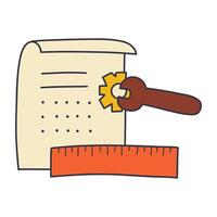 Certificate illustration featuring a piece of paper with text, a seal with a ribbon, and a ruler, symbolizing achievement, education, or completion vector