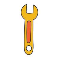 an illustration of a wrench with a yellow handle and an orange stripe, featuring a silver working end, representing a common tool for gripping and turning objects vector