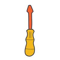 Cartoon illustration of a screwdriver with a yellow handle, silver shaft, and red tip, representing a common tool for driving screws. vector
