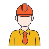 Simple line design of a construction worker avatar wearing a safety helmet, representing professional labor and safety protocols. vector
