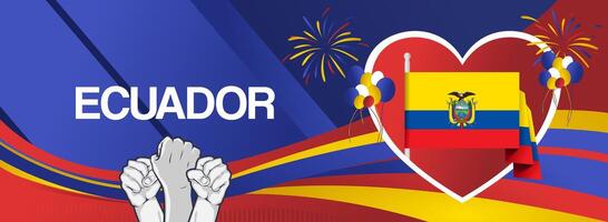 Colorful designs for Ecuador Independence Day, showcasing abstract backgrounds and bold typography. Ideal for invites, posters, and presentations. vector
