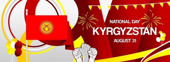Kyrgyzstan National Day with dynamic abstract backgrounds. Perfect for invitations and posters, highlighting the national flag. vector